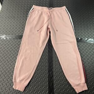 Tommy Hilfiger Jogger Pants Womens Medium Pink Side Stripe Logo Sweatpants
